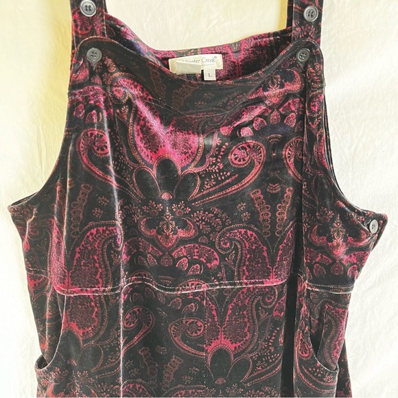 Vintage Velvet Paisley Purple Bib Overalls Coldwater Creek Women Large Jumpsuit - Picture 3 of 16